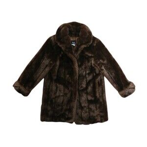 Dennis Basso M Brown Faux Fur Vegan Mink Jacket Coat Zip Front Medium Pelted